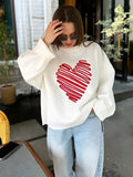 Black Friday Amfeov Autumn Heart Knitted Sweater For Women Niche Loose Pullovers Long Sleeve Female Fashion Contrast Color Sweater Casual