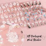 Amfeov 5D Simple Flowers Nail Embossed Stickers Elegrant Wedding Design Adhesive Sliders Summer Textured Engraved Decoration LYSTZ5D-30