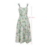 Amfeov Summer Dress Women 2024 Green Lace Up Floral Print Dress Elegant with Boning Casual Party Holiday Dress High Quality