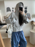 Black Friday Amfeov Grey Cropped Hoodies Zip Up Long Sleeve Sweatshirt Cardigan Oversized Autumn Fashion Wide Leg Track Pants Two Piece Sets