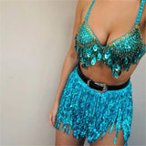 Amfeov Summer Women Tassel Fringe Sequin Skirts Beach Short Sequin Belly Dancer Costume Taed Skirts Sexy High Waist Mini Skirts