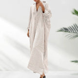 Amfeov Fashion Women Lapel Neck Striped Dress Autumn Three Quarter Sleeve Buttons Casual Loose Maxi Long Dress Elegant Shirt Dresses