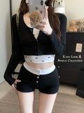 Back To School Amfeov Black Sports Shorts for Women Y2k Casual Front Buttons Patchwork Korean Summer Pants Harajuku Fashion Low Waist Bottoms