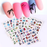 Amfeov 2024 12pcs Palm Tree Design Nail Stickers Summer Coconut Tree Leaf  Water Transfer Nail Decals DIY Nail Art Manicure Decorations