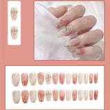 Amfeov 24pcs Fake Nails Y2k Korean Gradient False Nails Set Press on Nails Rhinestone Wearable Long Coffin Artificial Nails Nail