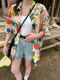 Back To School Amfeov Vintage Hawaii Beach Cover-Ups for Women Harajuku Floral Print Oversize T-shirts Female Couples Outfits Casual Clothes