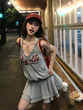 Amfeov Y2k Sports Grey Tank Tops Women Sleeveless Backless Zip Up Hoodie Preppy Style Hip Hop Streetwear Sweatshirt for Summer