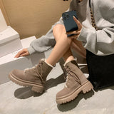 Amfeov NEW Winter Women Shoes Cow Suede Ankle Boots for Women Round Toe Chunky Shoes Women Platform Snow Boots Lace-up Warm Wool Boots