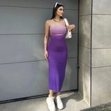 Amfeov Gradient Strapless Backless Sexy Long Dress Fashion Women Sleeveless Off Shoulder Bodycon Club Party Dresses Summer 202