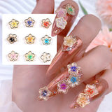 Amfeov Colorful Clock Flower Charm Nail Parts Resin Gold Edge Blooming Floral Crystal Elegant Wedding Manicure Decoration Jewelry LYS62