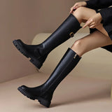 Amfeov 2025 Platform Women Knee Chunky Heels Boots Fashion Belt Buckle Knight Long Booties Autumn Winter Female Thick Heel Shoes