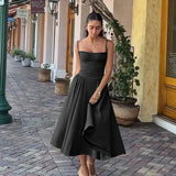 Back To School Amfeov Sexy Solid Pleated Suspenders Dress Women Elegant Slim Backless Chest Wrapped Midi Dresses 2024 Summer Lady Holiday Party Robes