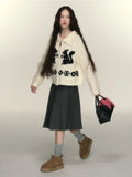 Black Friday Amfeov Kawaii Squirrel Graphic Women Cardigan Oversized Sweater Zipper Long Sleeve Knitwear Cutecore Christmas Winter Clothes