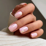 Amfeov Nail Inspo 2024 Summer 24pcs Square False Nails French Glitter Solid Color Flower Press On Nails 2024 Summer New Simple DIY Nail Tips