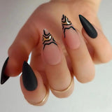 Amfeov Nail Inspo 2024 Summer 24pcs Fake Nails Stiletto Almond Ballet Tip Black White Graffiti Vintage Gradient Press on Nails Full Cover Detachable Nail Tip