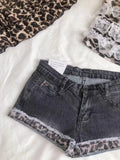 Back To School Amfeov Black Denim Shorts Women Vintage Low Waist Mini Leopard Jeans Short Y2k Chic Pants Harajuku Causal Gothic Bottoms Summer