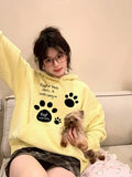 Black Friday Amfeov Kawaii Cat Paw Print Hooded Women Cutecore Kitty Ears Pullovers Female Oversized Japan Style Autumn Winter Sweatshirt