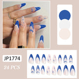 Amfeov 24pcs/box Fake Nails Y2k Short-Length Stiletto With Silver Star Spots Wearable False Nails Set Press On Long Almond French Tips August Nails 2024