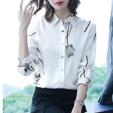 Amfeov-Woman Spring Autumn Style Blouses Shirts Lady Casual Long Sleeve Turn-down Collar Flower Printed Tops