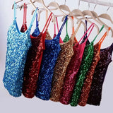 Amfeov Fashion Sequin Camis V-neck Bling Bling Women Vest Party Street Clubwear Shinny Summer Tank 8 Colors