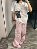 Back To School Amfeov Pink Y2k Cargo Pants Women Hip Hop Streetwear Fashion Baggy Straight Wide Leg Sport Trousers Harajuku Vintage Sweatpants