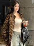 Black Friday Amfeov Vintage Leopard Print Jeans Blouses Female Harajuku Button Up Long Shirt Women Retro Polo Long Sleeve Autumn Coat Tops