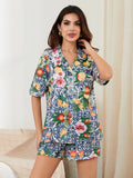 Amfeov Women Pajamas Set 2 Pieces Loungewear Suits Summer Casual Fruits Print Short Sleeve Loose Tops and Shorts Set Sleepwear Outfits