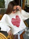 Black Friday Amfeov Autumn Heart Knitted Sweater For Women Niche Loose Pullovers Long Sleeve Female Fashion Contrast Color Sweater Casual