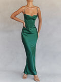 Amfeov hoco dresses Green Maxi Bodycon Dress Sexy Celebrity Event Prom Night Party Dresses Satin V Neck Spaghetti Strap Women Dresses 2024 Summer