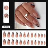 Amfeov 24pcs/box Fake Nails Y2k Short-Length Stiletto With Silver Star Spots Wearable False Nails Set Press On Long Almond French Tips August Nails 2024