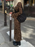 Amfeov-Print Retro Dress For Women Fashion Bodycon High Waist Maxi Dresses Women's Autumn Street Slim Long Dress Femme 2023 New
