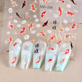 Amfeov 5D Lucky Koi Carp Summer Goldfish Nail Art Sticker Ocean Beach Mermaid Sea Lotus Chinese Style Adhesive DIY Manicure Foils Decal