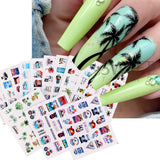 Amfeov 2024 12pcs Palm Tree Design Nail Stickers Summer Coconut Tree Leaf  Water Transfer Nail Decals DIY Nail Art Manicure Decorations