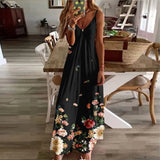 Women's Casual Spaghetti Strap Long Dress Summer V-Neck Sleeveless A-Line Maxi Dresses Female Bohemian Primted Beach Dress