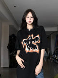 Back To School Amfeov Gothic Oversized T Shirt Women Halloween Devil Graphic Print Tee Streetwear Harajuku Emo Female Top Goth Paired Clothes