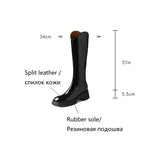 Amfeov New Autumn Women's Boots Split Leather Shoes for Women Round Toe Chunky Heel Winter Women Boots Thick Heel Knee-High Boots Women