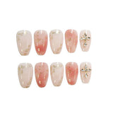 Amfeov 24pcs Fake Nails Y2k Korean Gradient False Nails Set Press on Nails Rhinestone Wearable Long Coffin Artificial Nails Nail