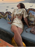 Amfeov-Cutenew Women's New Slim Dresses Sliver Backless Elegant Skinny Shiny Party Clubwear Casual Hollow Out Lady Vestidos