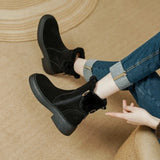 Amfeov NEW Winter Ankle Boots Women Round Toe Chunky Heel Short Women Boots Cow Suede Shoes Plush Warm Boots Zip Platform Shoes Women