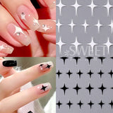 Amfeov 3D Black Sliver Stars Nails Stickers Bronzing Laser White Cross Starlight Glossychic Stylish Y2K Adhesive Manicure Decorations