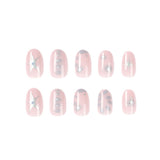 Amfeov 24pcs/box Fake Nails Y2k Short-Length Stiletto With Silver Star Spots Wearable False Nails Set Press On Long Almond French Tips August Nails 2024