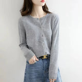 Amfeov-Women Cardigans Sweater O-neck Spring Autumn Knitted Cashmere Cardigans Solid Single Breasted Womens Sweaters