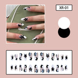 Amfeov 24pcs/box Fake Nails Y2k Short-Length Stiletto With Silver Star Spots Wearable False Nails Set Press On Long Almond French Tips August Nails 2024