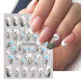 Amfeov 5D Simple Flowers Nail Embossed Stickers Elegrant Wedding Design Adhesive Sliders Summer Textured Engraved Decoration LYSTZ5D-30