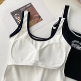 Amfeov Crop Tops Women Cotton Letter Printed Tank Tops With Bra Pad Spring Summer For Women Casual Camisole 2024