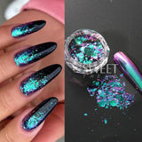 Amfeov 0.1g Chameleon Mirror Chrome Nails Glitter Irregular Fire Aluminum Foils Sequins Summer DIY Iridescent Paillette Manicure Slices