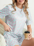 Amfeov Women's 2 Piece Lounge Set Outdoor Short Sleeve Crewneck Tops Boots Print Shorts Sets Female Comfy Cozy Pajamas Sleepwear Pjs