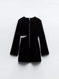 Amfeov-2024 Spring Women Sexy Hollow Out Black Mini Dress Female Elegant O Neck Long Sleeved Dresses Summer Ladies Party