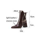 Amfeov NEW Autumn/Winter Women Boots Split Leather Shoes for Women Pointed Toe Chunky Heel Shoes High Heel Modern Boots Plus Size Shoes