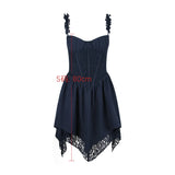 Amfeov hoco dresses Summer Mini Lace Party Dresses Lovely  Navy Blue Sleeveless Spaghetti Strap A Line Dress Fashion Women Clothing 2024